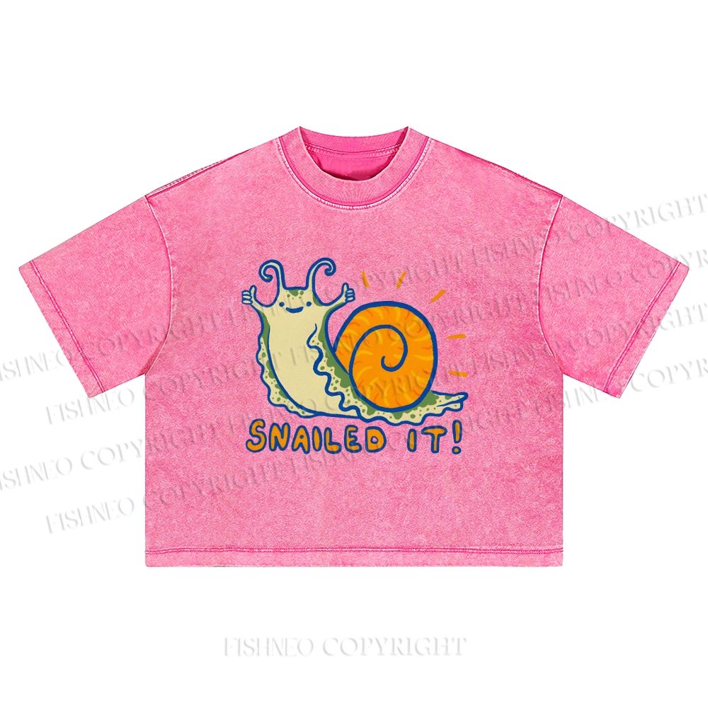 Snailed It Printed Washed Cropped T-Shirt