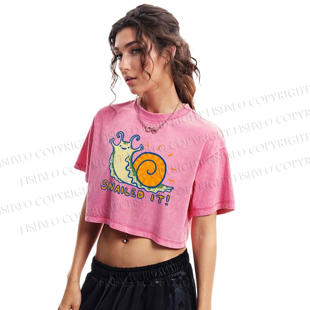 Snailed It Printed Washed Cropped T-Shirt