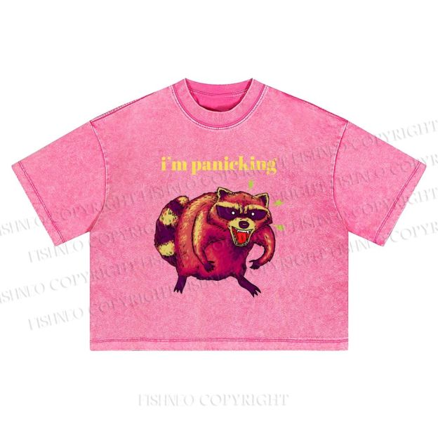 I'm Panicking Printed Washed Cropped T-Shirt