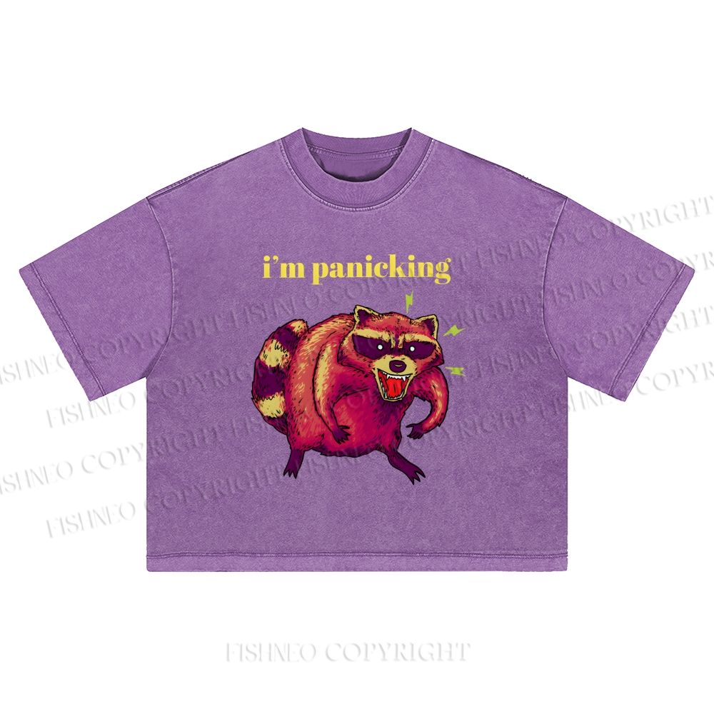 I'm Panicking Printed Washed Cropped T-Shirt