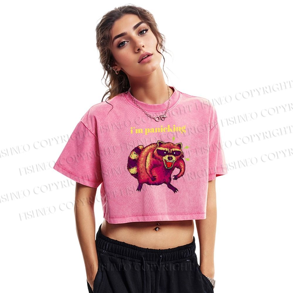 I'm Panicking Printed Washed Cropped T-Shirt