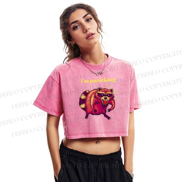 I'm Panicking Printed Washed Cropped T-Shirt