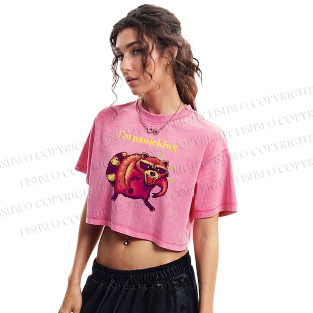 I'm Panicking Printed Washed Cropped T-Shirt