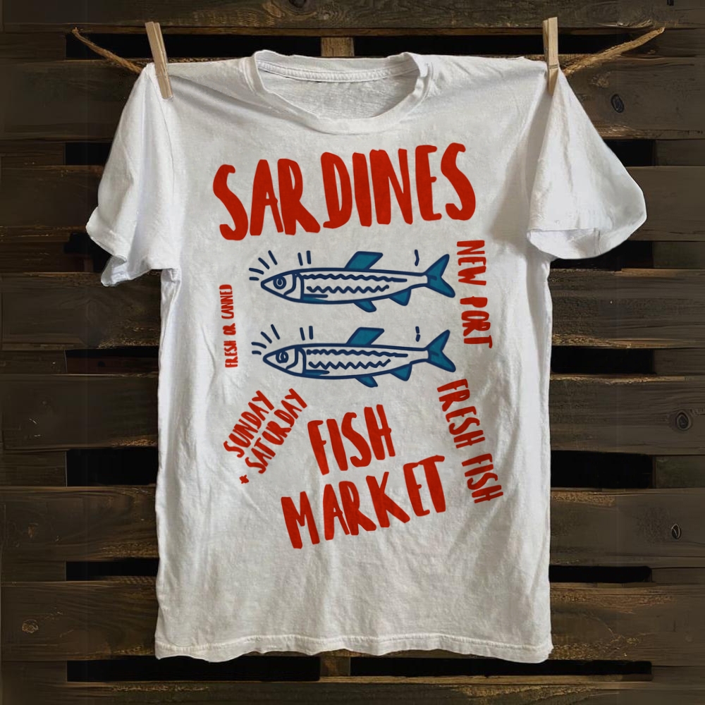 Vintage Fish Sardines Art Print T-Shirt