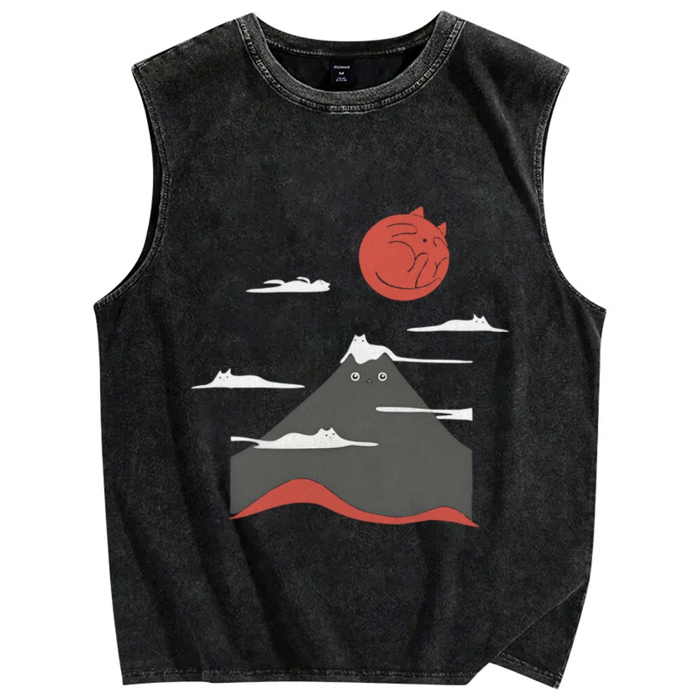 Mount Fujicat Vintage Distressed Washed Tank Top