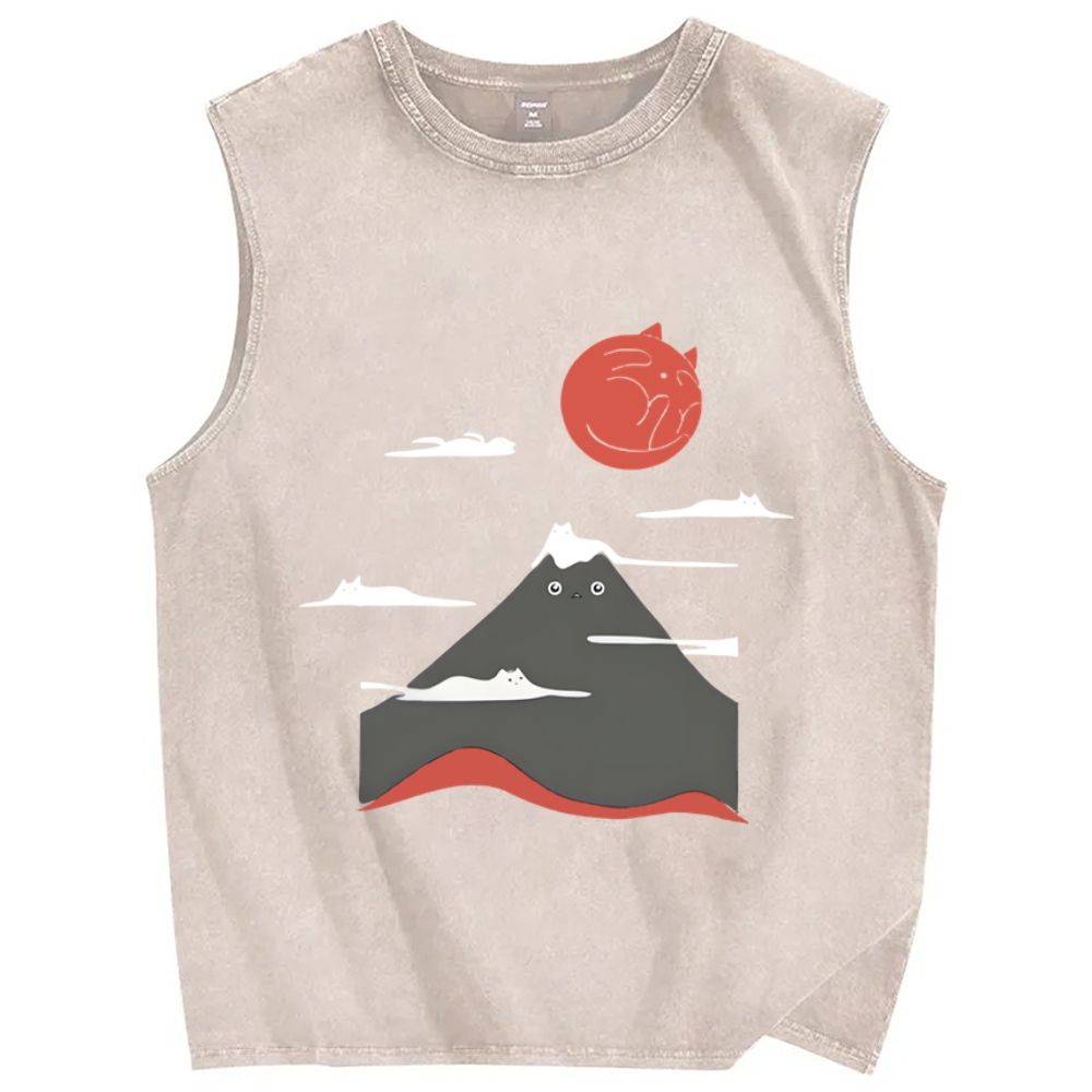 Mount Fujicat Vintage Distressed Washed Tank Top