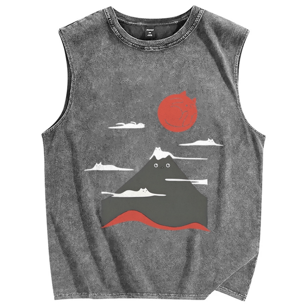 Mount Fujicat Vintage Distressed Washed Tank Top