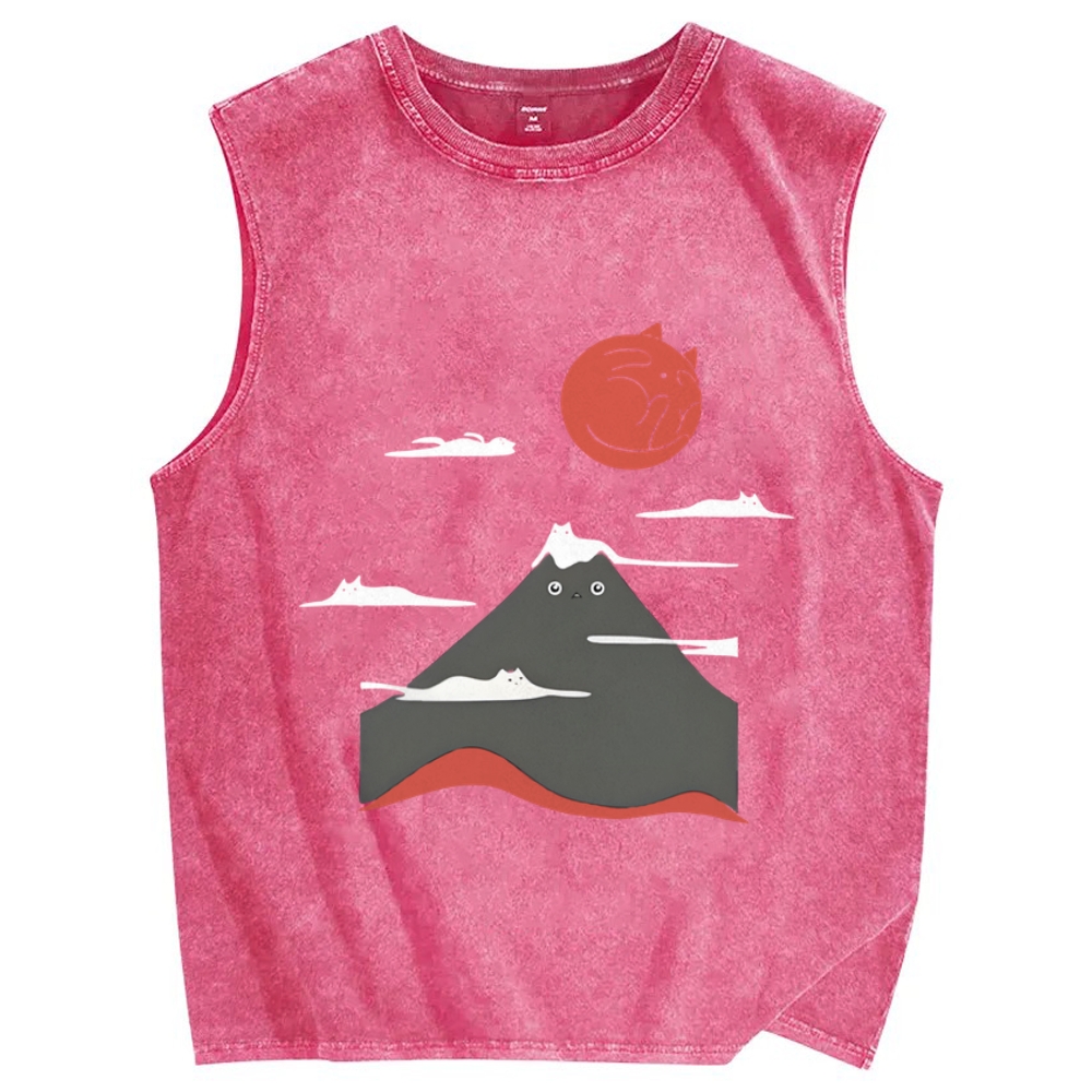 Mount Fujicat Vintage Distressed Washed Tank Top