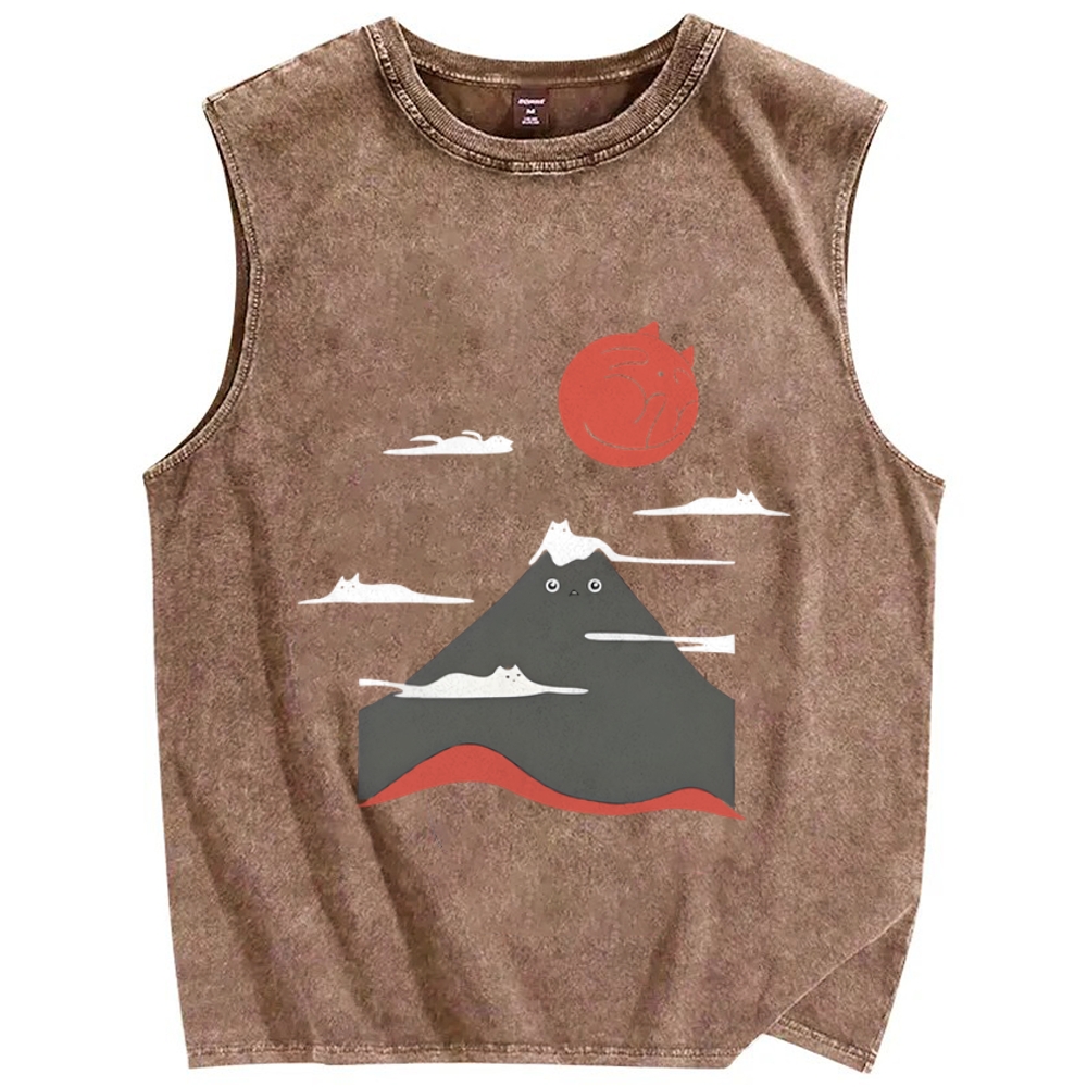 Mount Fujicat Vintage Distressed Washed Tank Top