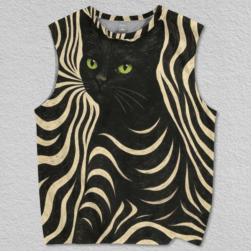 Unisex geo black cat Printed Tank Top