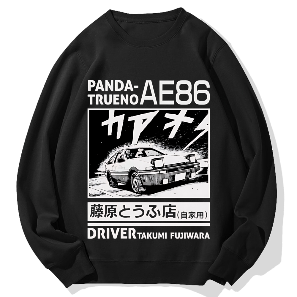Initial D Panda Trueno AE86 Mt Akina Takumi Fujiwara Japanese Racing Car Cotton Sweatshirt