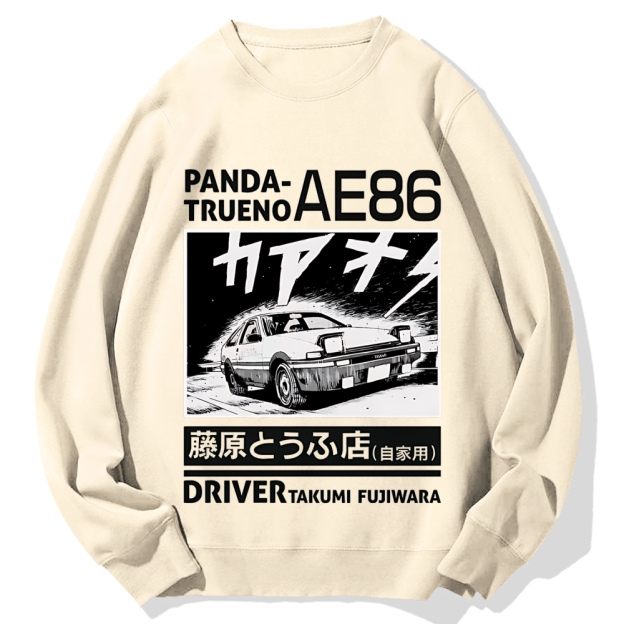 Initial D Panda Trueno AE86 Mt Akina Takumi Fujiwara Japanese Racing Car Cotton Sweatshirt