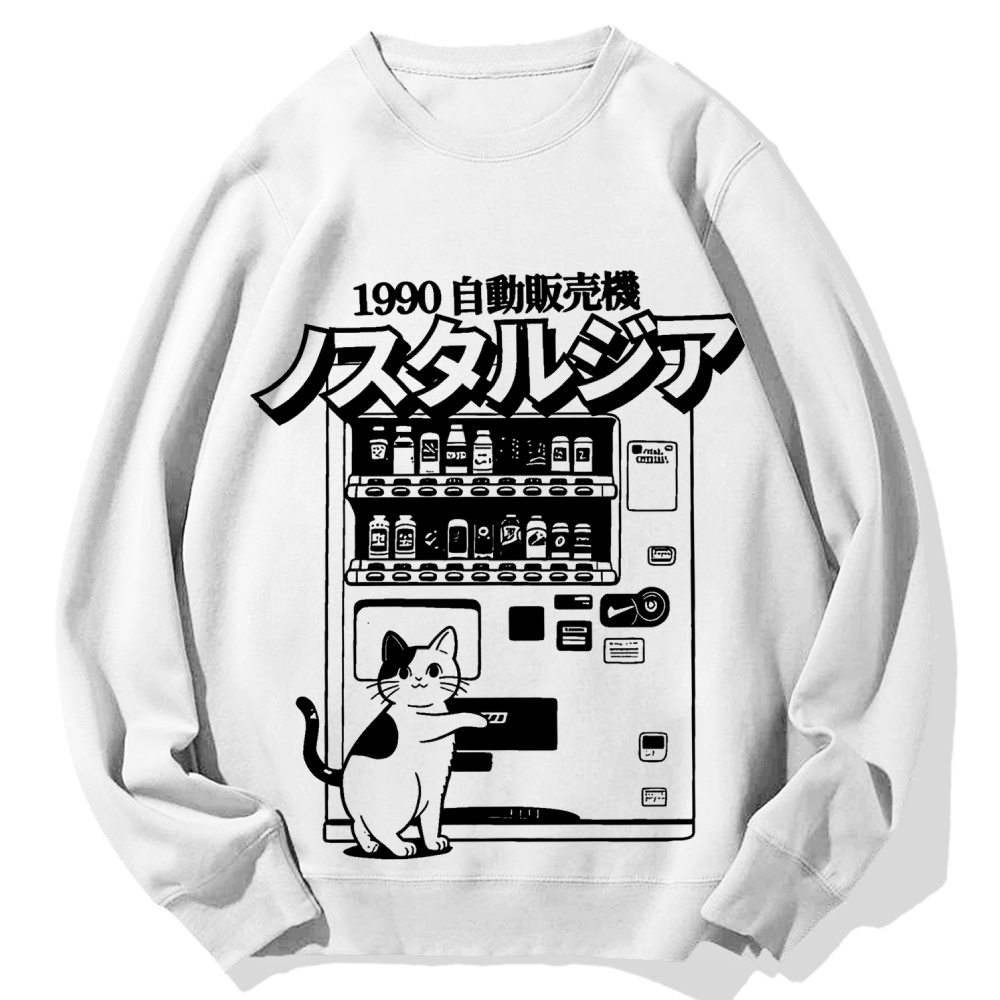 Retro Japan Cat Vending Machine 90s Anime Harajuku Nostalgic Cotton Sweatshirt