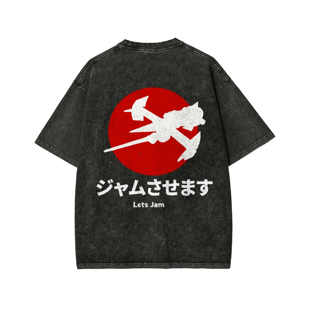 Unisex Cowboy Bebop Farm Vintage Wash Japanese Front And Back Printed Washed Tee