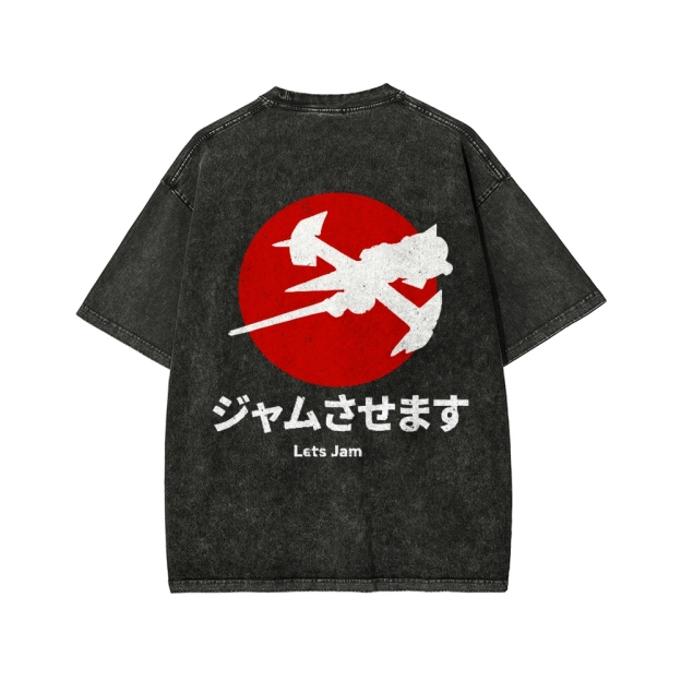 Unisex Cowboy Bebop Farm Vintage Wash Japanese Front And Back Printed Washed Tee
