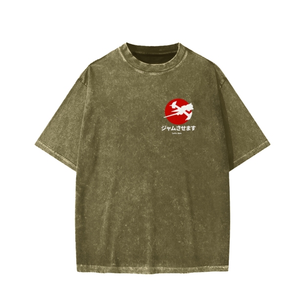 Unisex Cowboy Bebop Farm Vintage Wash Japanese Front And Back Printed Washed Tee