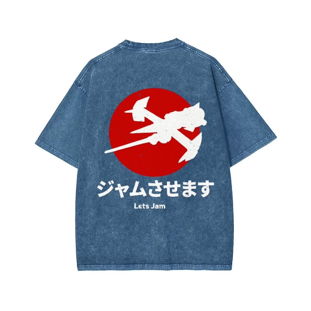 Unisex Cowboy Bebop Farm Vintage Wash Japanese Front And Back Printed Washed Tee