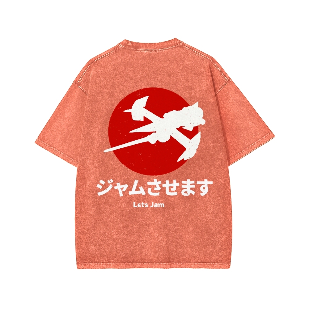 Unisex Cowboy Bebop Farm Vintage Wash Japanese Front And Back Printed Washed Tee