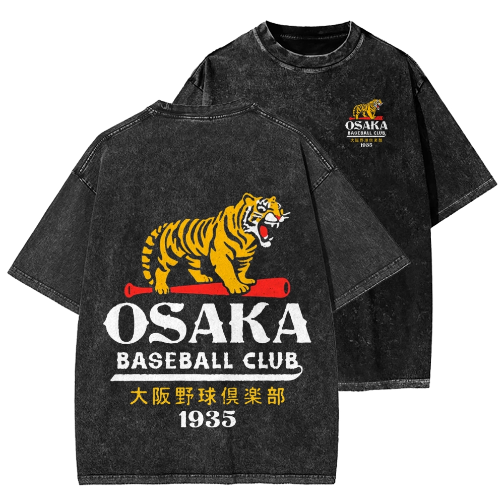 Unisex Osaka Tiger Baseball Club Front And Back Printed Washed Tee