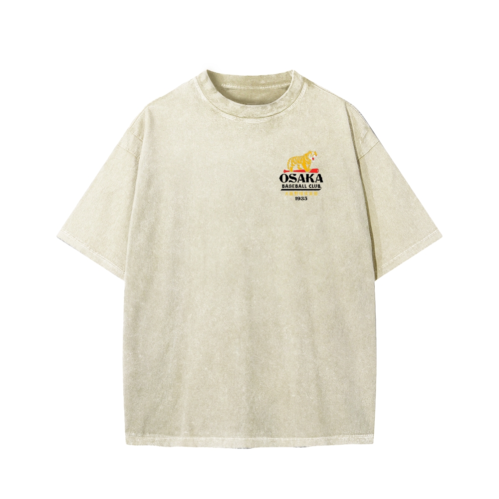 Unisex Osaka Tiger Baseball Club Front And Back Printed Washed Tee