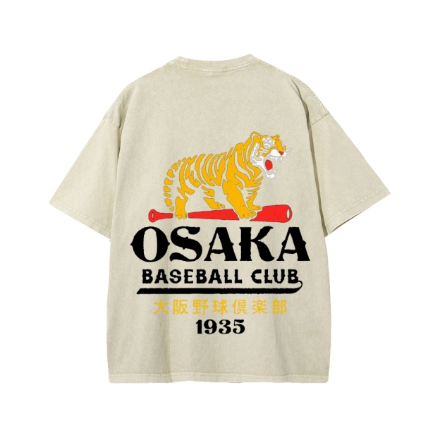Unisex Osaka Tiger Baseball Club Front And Back Printed Washed Tee
