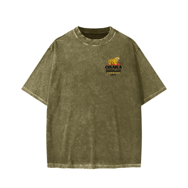 Unisex Osaka Tiger Baseball Club Front And Back Printed Washed Tee