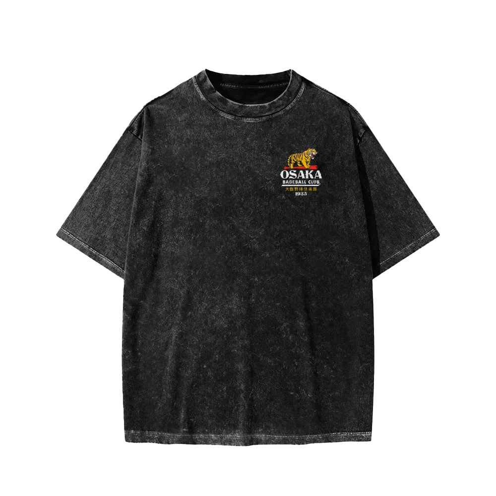 Unisex Osaka Tiger Baseball Club Front And Back Printed Washed Tee