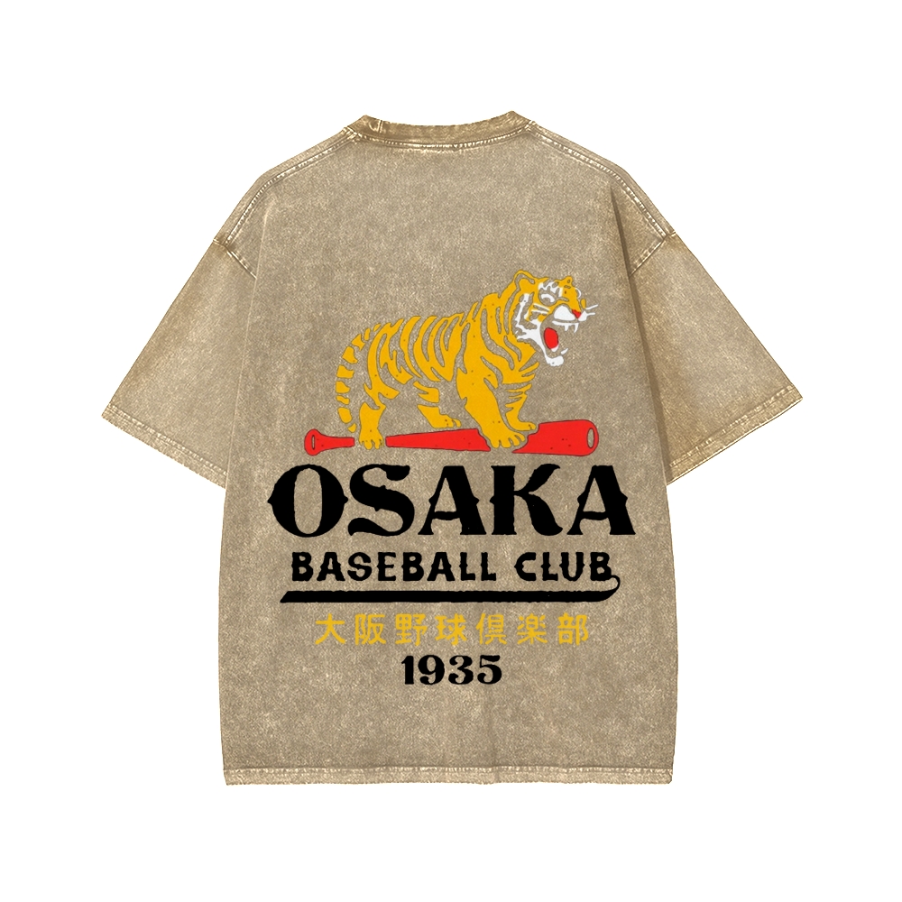 Unisex Osaka Tiger Baseball Club Front And Back Printed Washed Tee