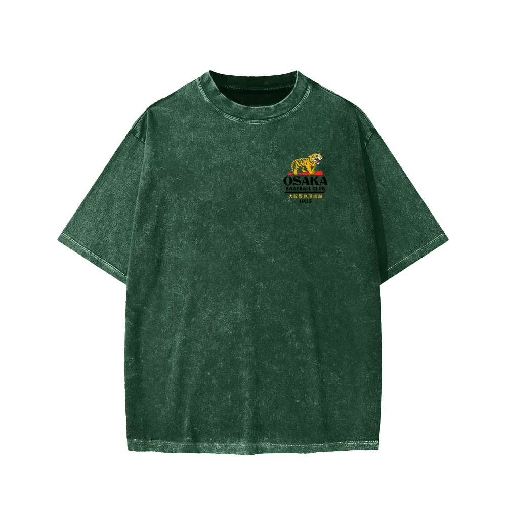 Unisex Osaka Tiger Baseball Club Front And Back Printed Washed Tee