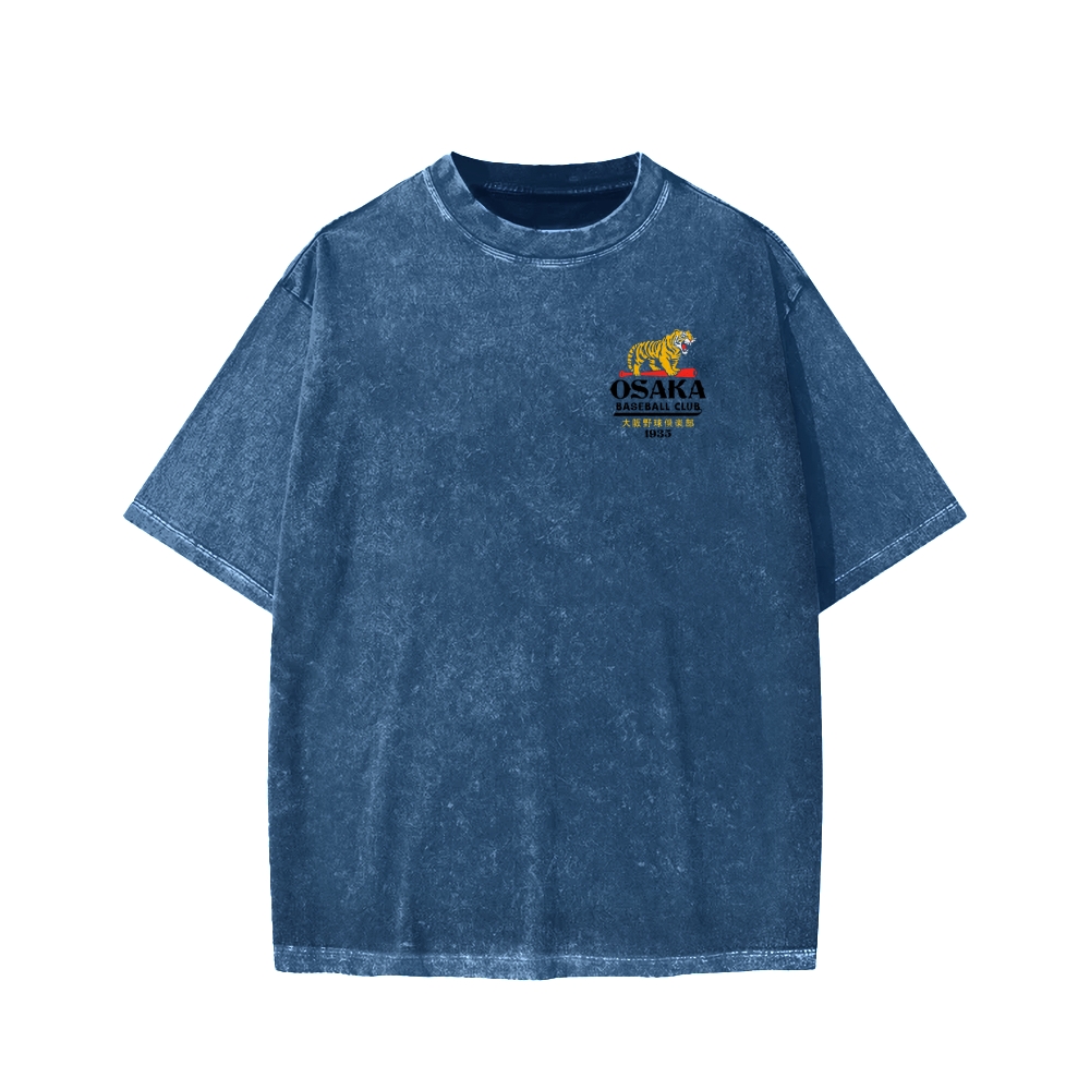 Unisex Osaka Tiger Baseball Club Front And Back Printed Washed Tee