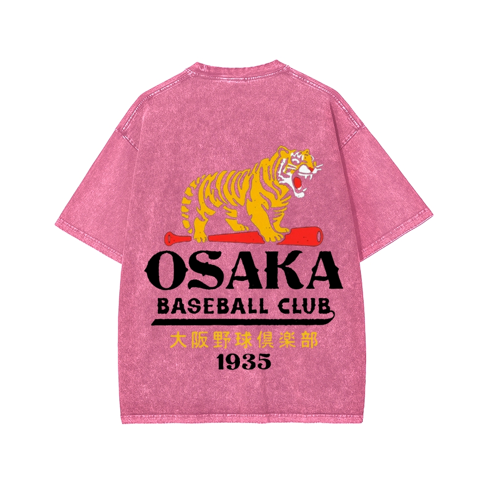 Unisex Osaka Tiger Baseball Club Front And Back Printed Washed Tee
