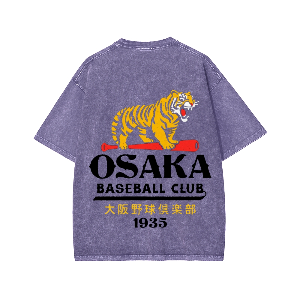 Unisex Osaka Tiger Baseball Club Front And Back Printed Washed Tee