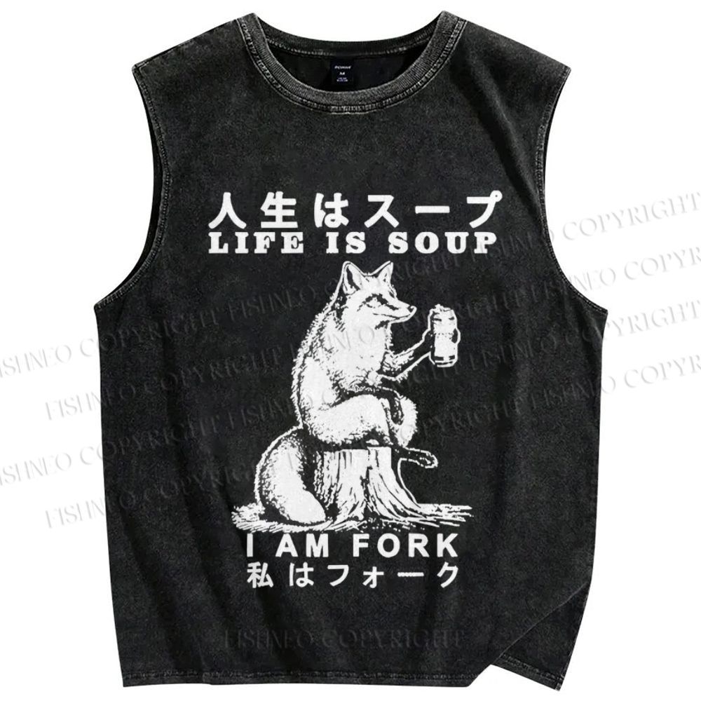 Unisex Life Is Soup I Am Fork Funny Printed Washed Tank Top