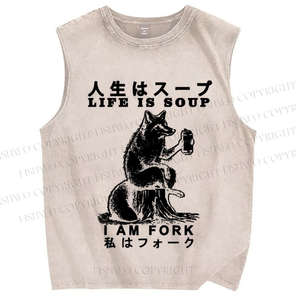 Unisex Life Is Soup I Am Fork Funny Printed Washed Tank Top