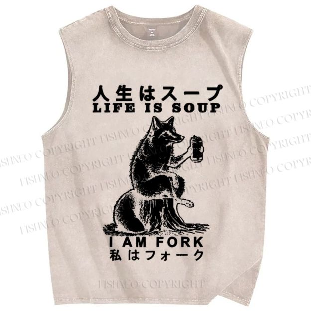 Unisex Life Is Soup I Am Fork Funny Printed Washed Tank Top