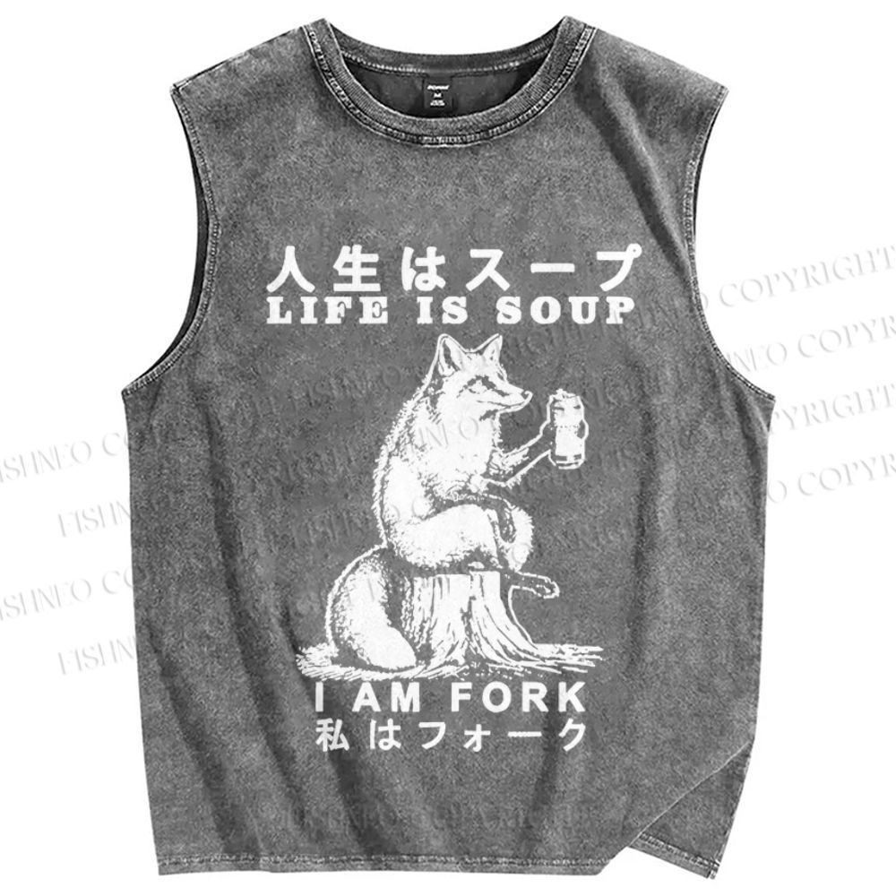 Unisex Life Is Soup I Am Fork Funny Printed Washed Tank Top