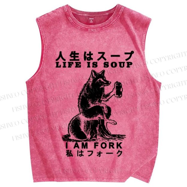 Unisex Life Is Soup I Am Fork Funny Printed Washed Tank Top