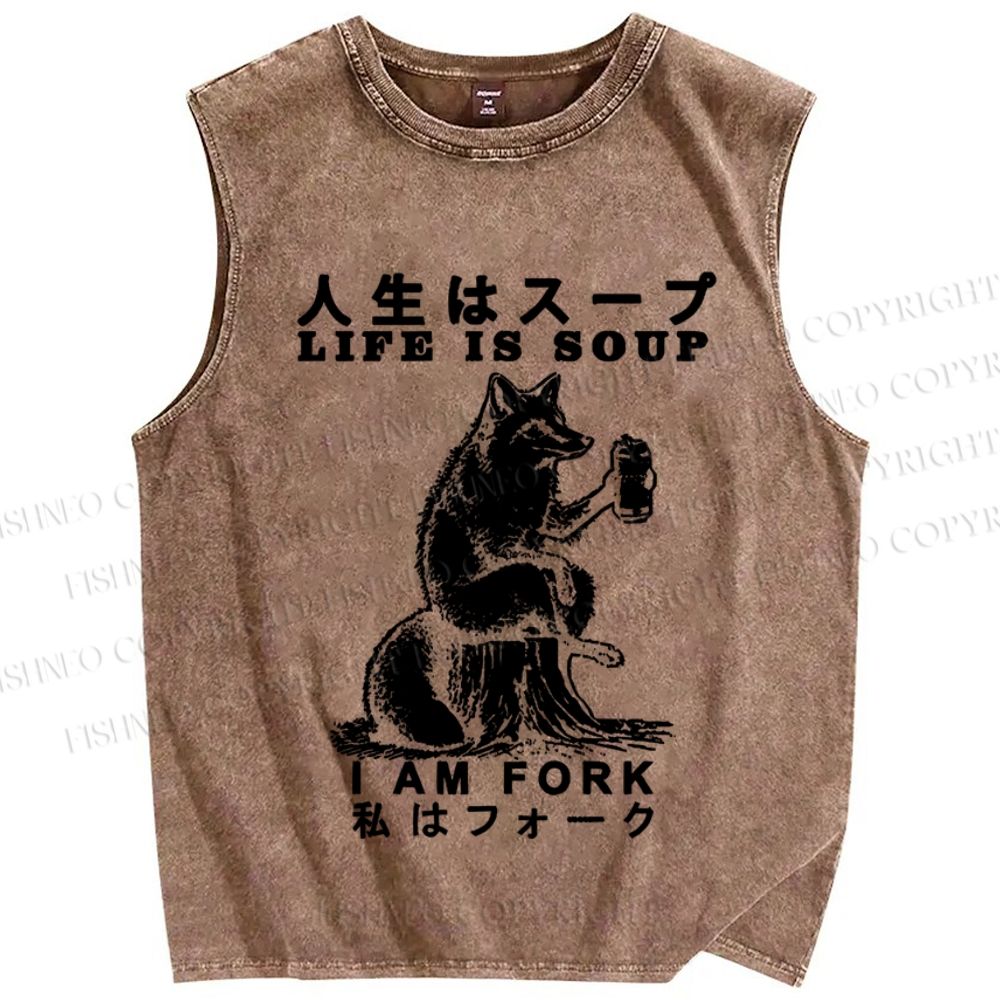 Unisex Life Is Soup I Am Fork Funny Printed Washed Tank Top