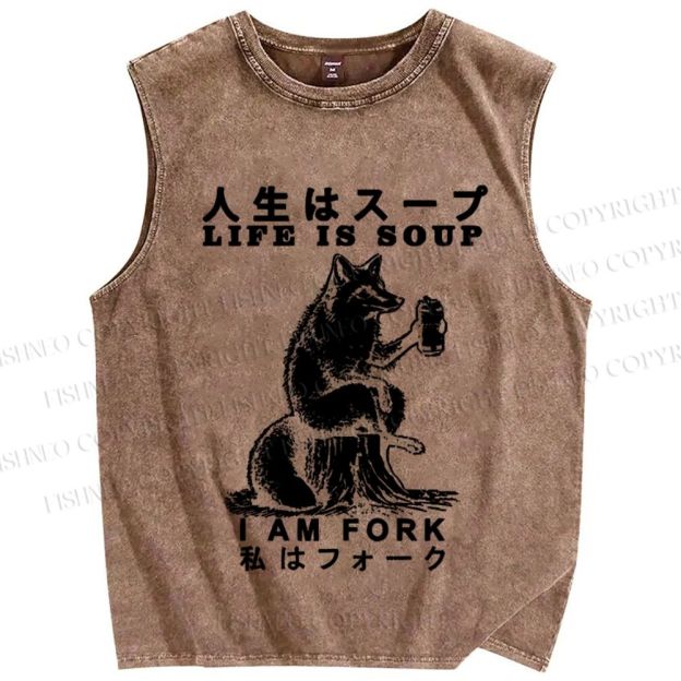 Unisex Life Is Soup I Am Fork Funny Printed Washed Tank Top