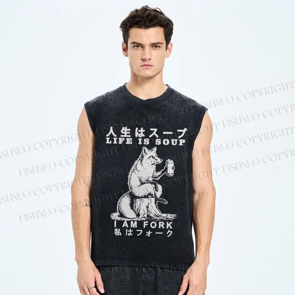 Unisex Life Is Soup I Am Fork Funny Printed Washed Tank Top