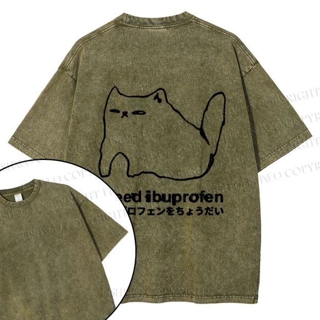 Unisex I need ibuprofen Cat Vintage Design Back Washed Tee