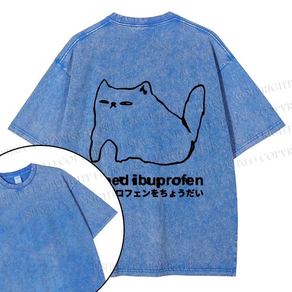 Unisex I need ibuprofen Cat Vintage Design Back Washed Tee
