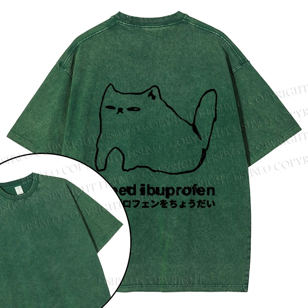 Unisex I need ibuprofen Cat Vintage Design Back Washed Tee