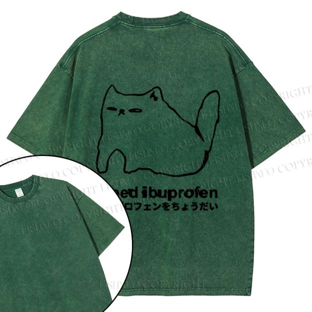 Unisex I need ibuprofen Cat Vintage Design Back Washed Tee