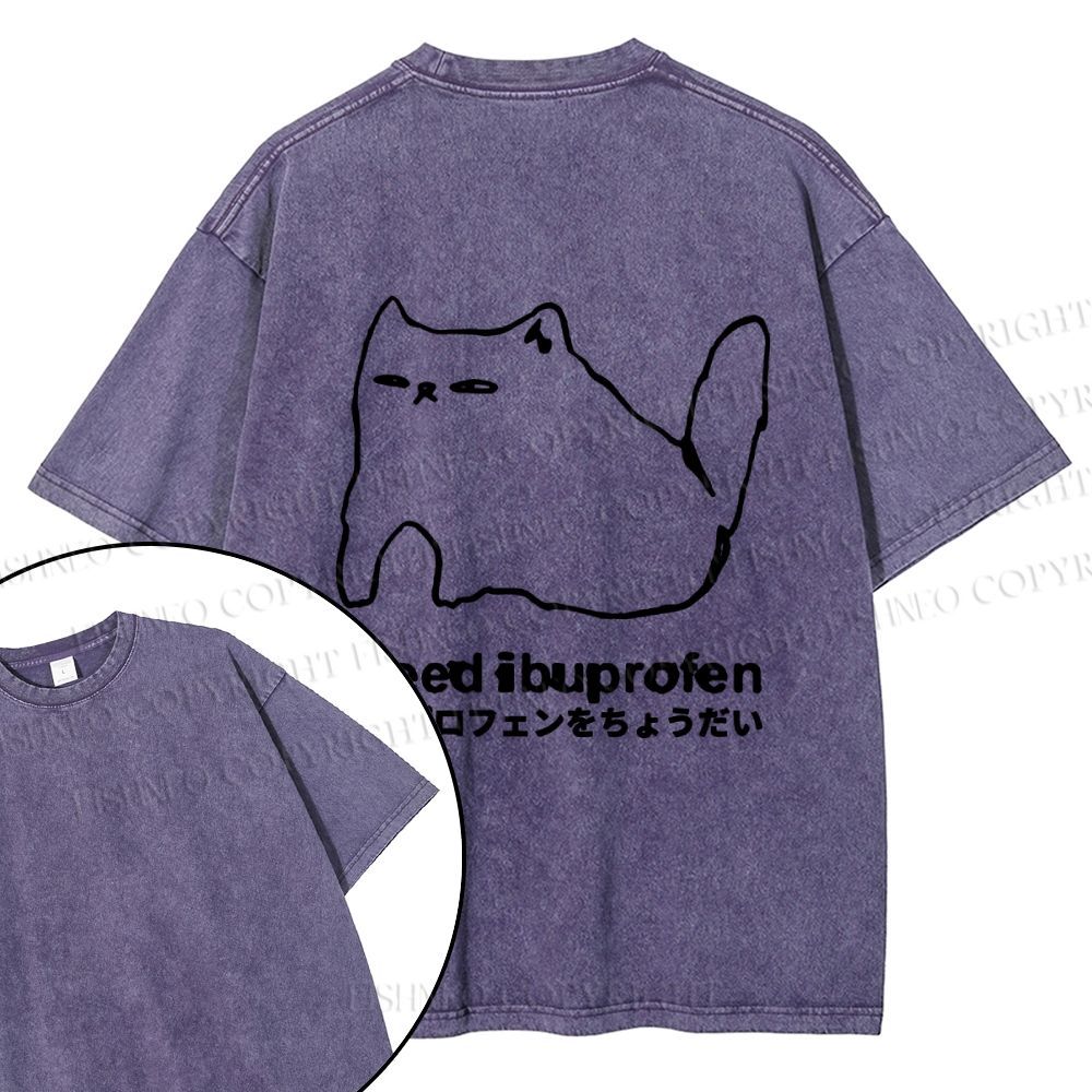 Unisex I need ibuprofen Cat Vintage Design Back Washed Tee