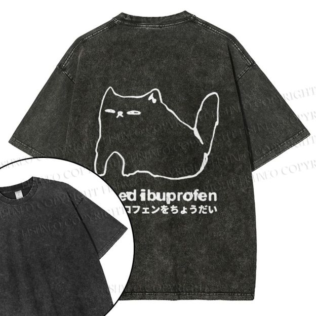 Unisex I need ibuprofen Cat Vintage Design Back Washed Tee