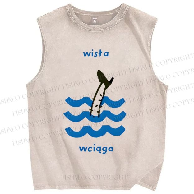 Unisex Waves Fish Printed Washed Tank Top
