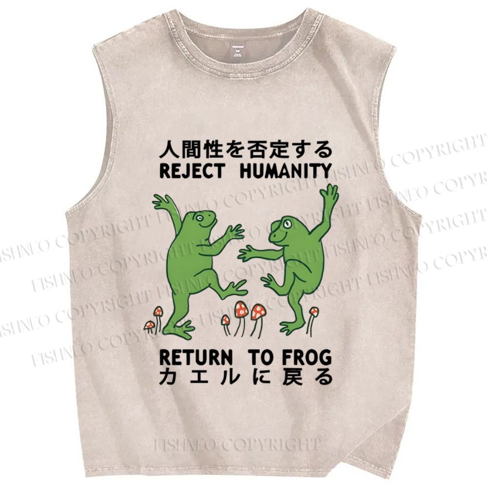 Unisex Funny Frog Reject Humanity Return To Frog Printed Washed Tank Top
