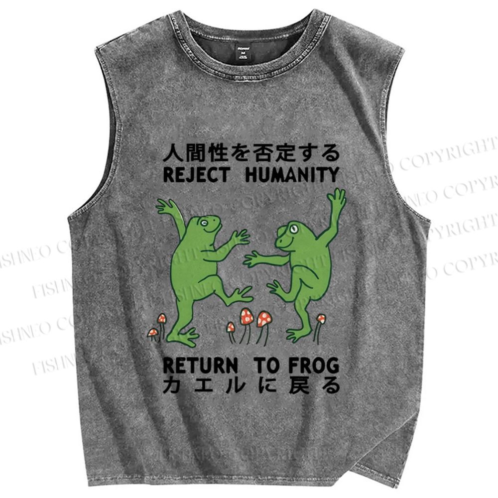 Unisex Funny Frog Reject Humanity Return To Frog Printed Washed Tank Top