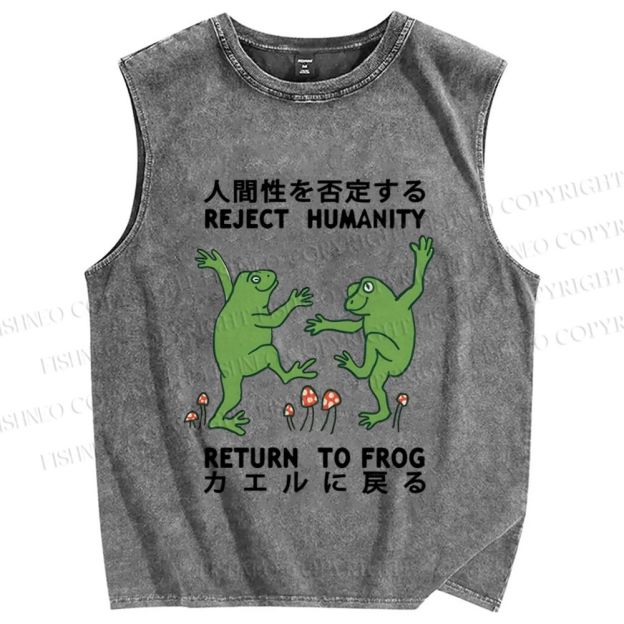 Unisex Funny Frog Reject Humanity Return To Frog Printed Washed Tank Top